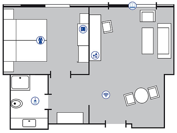 Room floor plan Junior suite | Maritim Hotel Köln