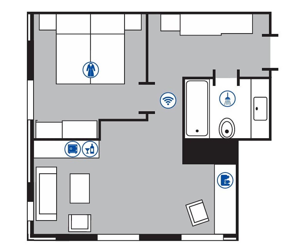 Room floor plan Senior suite (smaller) Room floor plan Senior suite in the Maritim Hotel Köln