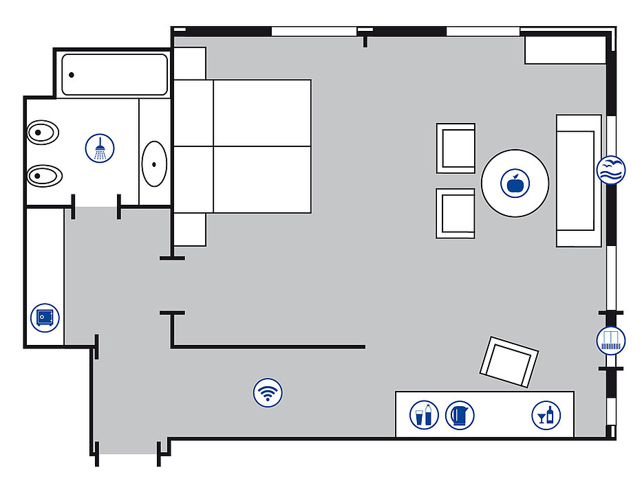 Room floor plan Junior suite | Maritim Hotel Bellevue Kiel